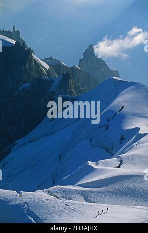 FRANCIA. HAUTE-SAVOIE (74) AGHI DI CHAMONIX (AIGUILLES DE CHAMONIX) DA AIGUILLES DU MIDI Foto Stock