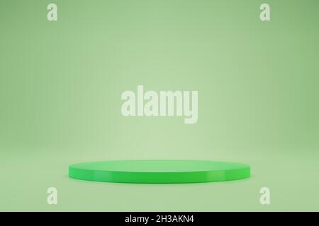 Podio rotondo 3D verde chiaro su sfondo pastello. Fase vuota per la presentazione del prodotto. Piattaforma vettoriale realistica con spazio libero. Minimalistico mockup Illustrazione Vettoriale