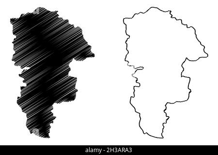 Paschim Medinipur distretto (Stato del Bengala Occidentale, Repubblica dell'India) illustrazione vettoriale della mappa, disegno di scricbble Midnapore occidentale mappa Illustrazione Vettoriale