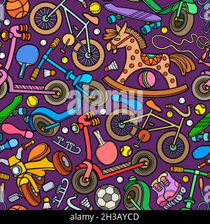 Cartoon cute doodles giochi per bambini disegnati a mano senza cuciture pattern. Illustrazione Vettoriale