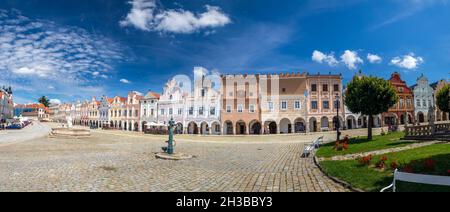 Telc piazza principale - Zacharias di Piazza Hradec a Telc, repubblica Ceca Foto Stock