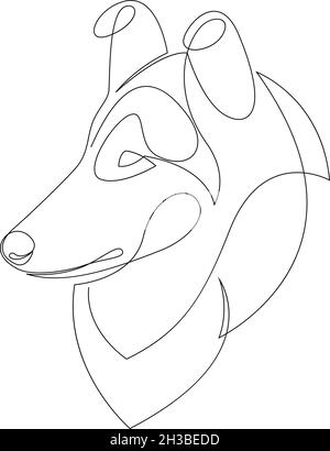 Disegno di linea Tough Collie Dog Tatuaggio. Illustrazione vettoriale. Libera l'arte di linea singola delle razze lunghe del cane dei capelli. Disegno continuo del disegno del cane. Animali domestici un l Illustrazione Vettoriale