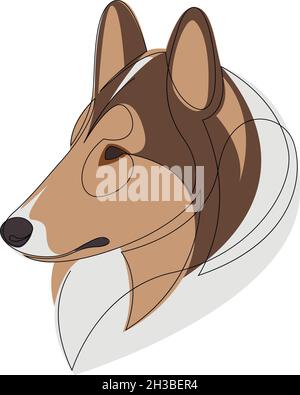 Disegno di linea Tough Collie Dog Tatuaggio. Illustrazione vettoriale. Libera l'arte di linea singola delle razze lunghe del cane dei capelli. Disegno continuo del disegno del cane. Animali domestici un l Illustrazione Vettoriale