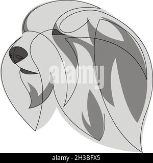 Vecchio ritratto di cane vettoriale inglese di Sheepdog. Linea continua. Bobtail dog disegno a una linea. Illustrazione Vettoriale