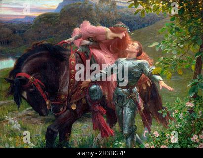 La Belle Dame sans merci dell'artista inglese Frank Dicksee (1853-1928), olio su tela, 1901 Foto Stock