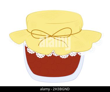 Vaso di marmellata con illustrazione di bacche rosse. Icona del cibo dolce vettore cartoon isolato su bianco. Illustrazione Vettoriale