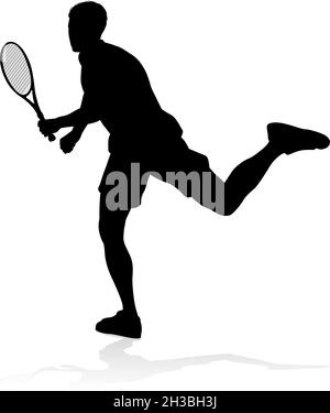 Giocatore di tennis uomo persona sportiva Silhouette Illustrazione Vettoriale