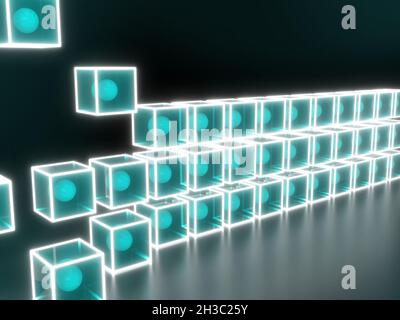Blocchi Blockchain messi in posizione Foto Stock