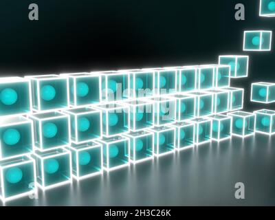 Blocchi Blockchain messi in posizione Foto Stock