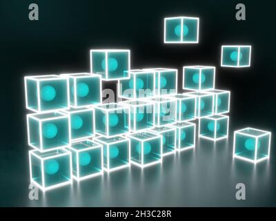 Blocchi Blockchain messi in posizione Foto Stock