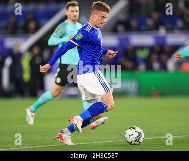 Leicester, Regno Unito. 27 ottobre 2021. Harvey Barnes #7 di Leicester City in azione durante la partita a Leicester, Regno Unito il 10/27/2021. (Foto di Mark Cosgrove/News Images/Sipa USA) Credit: Sipa USA/Alamy Live News Foto Stock