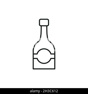 Icona della linea vettoriale della bottiglia di champagne su sfondo bianco. Illustrazione Vettoriale