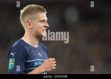 Londra, Regno Unito. 27 ottobre 2021. Oleksandr Zinchenko di Manchester City durante il round EFL della Coppa Carabao del 16 tra West Ham United e Manchester City al London Stadium, Queen Elizabeth Olympic Park, Londra, Inghilterra, il 27 ottobre 2021. Foto di Salvio Calabrese. Solo per uso editoriale, licenza richiesta per uso commerciale. Nessun utilizzo nelle scommesse, nei giochi o nelle pubblicazioni di un singolo club/campionato/giocatore. Credit: UK Sports Pics Ltd/Alamy Live News Foto Stock