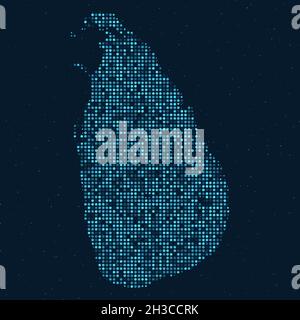 Mezzitoni astratti punteggiati con effetto stellato su sfondo blu scuro con mappa dello Sri Lanka. Tecnologia digitale punteggiata design sfera e struttura. vect Illustrazione Vettoriale