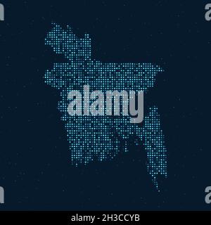 Mezzitoni astratti punteggiati con effetto stellato su sfondo blu scuro con mappa del Bangladesh. Tecnologia digitale punteggiata design sfera e struttura. vec Illustrazione Vettoriale