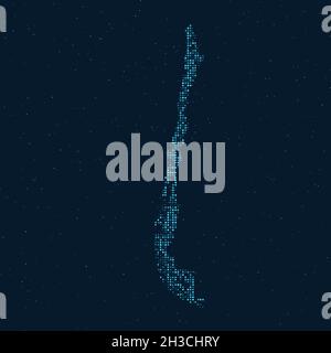 Mezzitoni astratti punteggiati con effetto stellato su sfondo blu scuro con mappa del Cile. Tecnologia digitale punteggiata design sfera e struttura. Vettore i Illustrazione Vettoriale
