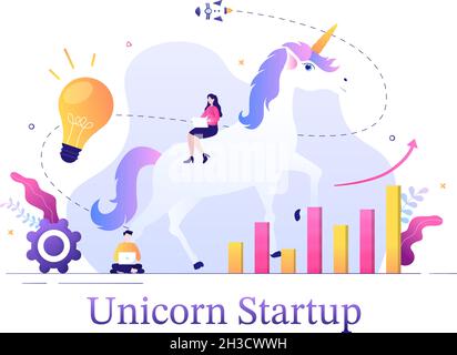 Illustrazione di Unicorn Business Startup Symbol Vector. L'uomo d'affari del processo di sviluppo, del prodotto di innovazione e dell'idea creativa vede l'obiettivo Illustrazione Vettoriale