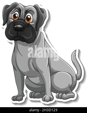 Illustrazione dell'adesivo grigio del cartone animato del cane del pugile Illustrazione Vettoriale