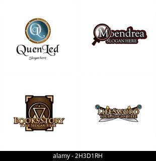 Storia moderna del libro fairytale che ha scritto il disegno del logo dell'icona Illustrazione Vettoriale