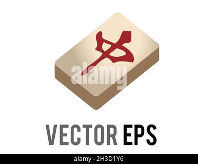 Il vettore isolato rosso tegola drago nel gioco del giapponese Mahjong icona con rosso cinese carattere stampato su di esso Illustrazione Vettoriale