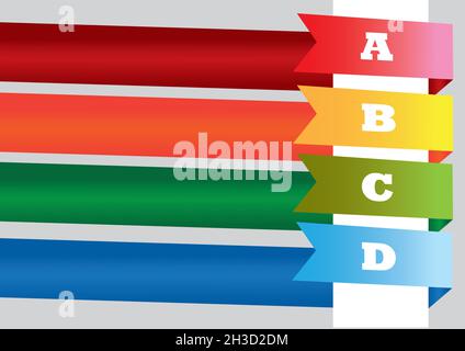 Layout di pagina con quattro nastri di banner avvolti in colori vivaci con spazio di copia per il proprio testo Illustrazione Vettoriale