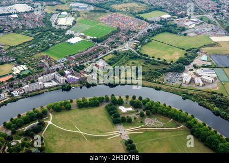 Immagine aerea del fiume Trent in the Meadows, Nottingham, Nottinghamshire Inghilterra UK Foto Stock