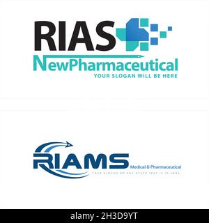 Moderno medico farmaceutico salute croce wordmark icona logo design Illustrazione Vettoriale