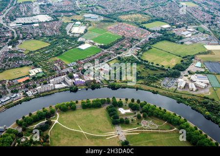 Immagine aerea del fiume Trent in the Meadows, Nottingham, Nottinghamshire Inghilterra UK Foto Stock
