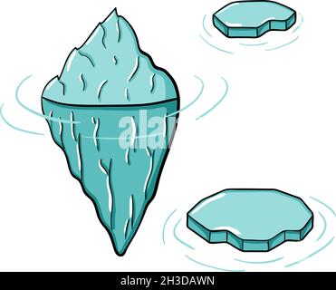 Iceberg Doodle Set di tre illustrazioni invernali vettoriali artiche fredde disegnate a mano isolate su sfondo bianco Illustrazione Vettoriale