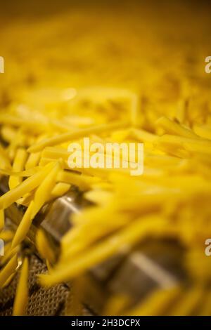 Linea di produzione di una fabbrica di patate. Patatine fritte - fast food. Foto Stock