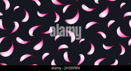 Petali sakura rosa senza cuciture. Caduta realistico petali di ciliegia isolato su nero. Carta da parati giapponese funky fiori. Perfetto per il matrimonio confine, Valentin Illustrazione Vettoriale