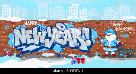 Cartoon Funny hiphop Babbo Natale irrorazione Graffity felice anno nuovo Vector Illustration Art Illustrazione Vettoriale