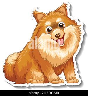 Illustrazione dell'adesivo del cartone animato del cane Pomeranian Illustrazione Vettoriale