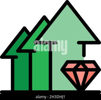 Icona a rombo e tre frecce verso l'alto. Contorno del rombo e tre frecce verso l'alto vettore icona colore piatto isolato Illustrazione Vettoriale