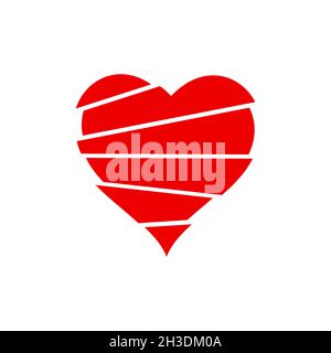 Cuore rosso in pezzi. Concetto di cuore rotto. Strappare il cuore. La coppia si rompe. Simbolo di fine amore. Idea di Heartbreak. Segno d'amore non riacclamato. Vettore Illustrazione Vettoriale