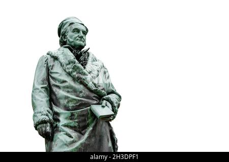 Statua di Carl Friedrich Gauss al suo luogo di nascita a Braunschweig, Germania. Matematico (1777-1855), isolato su sfondo bianco con spazio di copia. Foto Stock