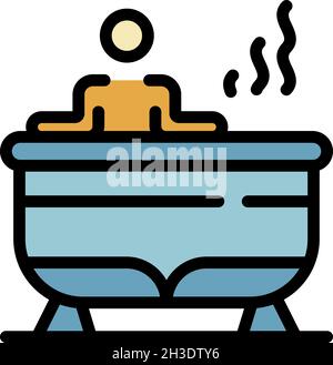 Uomo nell'icona jacuzzi. Contorno uomo nella jacuzzi vettore icona colore piatto isolato Illustrazione Vettoriale