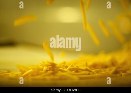 Linea di produzione di una fabbrica di patate. Patatine fritte - fast food. Foto Stock