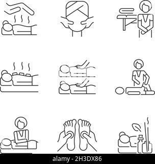 Set di icone lineari per trattamenti spa Illustrazione Vettoriale