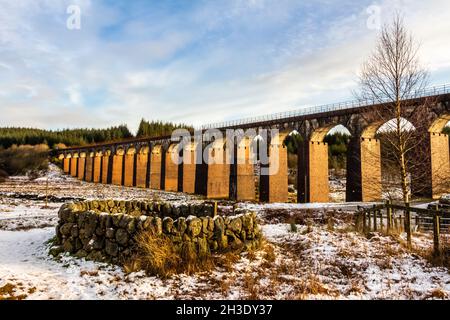 Il vecchio viadotto vittoriano in mattoni rossi Big Water of Fleet Railway, Cairnsmore of Fleet National Nature Reserve, Dumfries e Galloway, Scozia Foto Stock