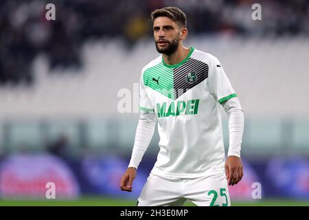 Domenico Berardi di noi Sassuolo guarda avanti durante la serie Una partita tra Juventus FC e noi Sassuolo . Foto Stock