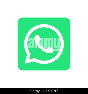 Logo dell'icona WhatsApp isolato su sfondo bianco. Chat di comunicazione sui social media. Illustrazione editoriale. Vinnitsia, Ucraina, 01,02,2021. Illustrazione Vettoriale