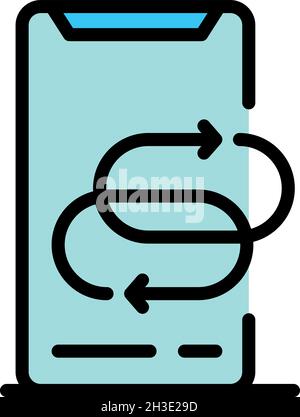 Due simboli di aggiornamento icona dello smartphone. Delineare due segni di aggiornamento icona vettore smartphone colore piatto isolato Illustrazione Vettoriale