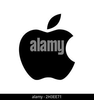 Icona del logo Apple di colore nero su sfondo bianco. Illustrazione editoriale vettoriale. Vinnitsia, Ucraina - Gennaio 27.2021 Illustrazione Vettoriale