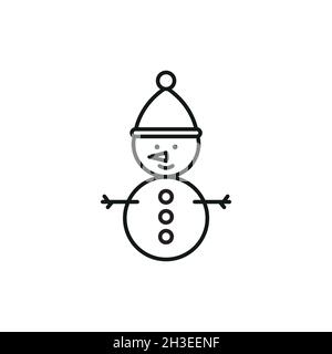 Felice inverno pupazzo di neve con cappello e sciarpa linea arte vettore icona per applicazioni e siti web. Illustrazione Vettoriale