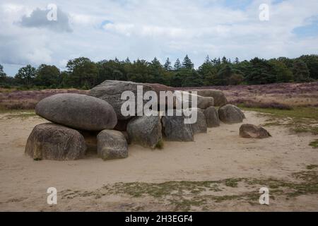 Vecchia tomba di pietra come un grande dolmen in Drenthe Olanda Foto Stock