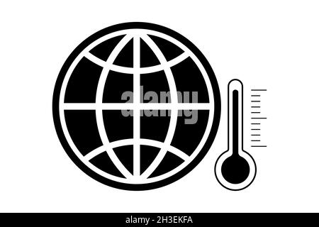 Icona riscaldamento globale. Pianeta e termometro Illustrazione Vettoriale