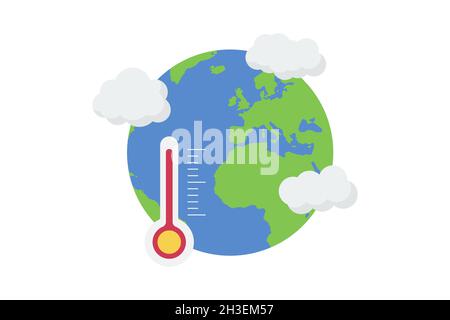 Icona riscaldamento globale. Messa a terra con termometro Illustrazione Vettoriale