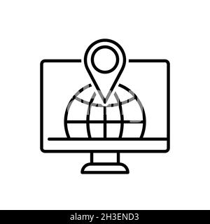 Formazione online a casa piatta icona. Pittogramma di formazione per il web. Tratto di linea. Isolato su sfondo bianco. Imparare il vettore del corso eps10 Foto Stock