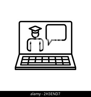Formazione online a casa piatta icona. Pittogramma di formazione per il web. Tratto di linea. Isolato su sfondo bianco. Imparare il vettore del corso eps10 Foto Stock